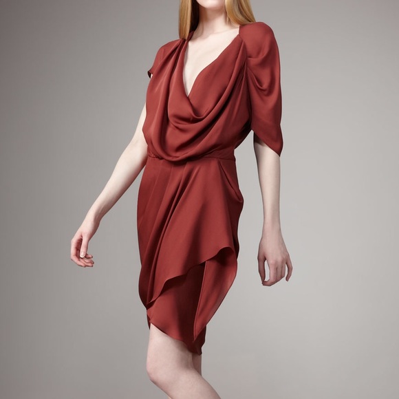 NWT Haute Hippie Silk Asymmetrical Rust Cowl Dress - Picture 2 of 7